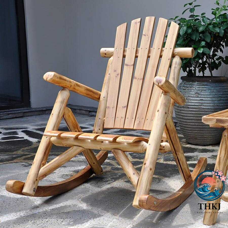 【全品5%ポイント】オープンエアバルコニー無垢材ロッキングチェア レジャーラウンジチェア 屋外耐食性ガーデンテーブルとチェア 屋外レジャー中庭背もたれ 省スペース｜TRIPLE WINGIFU