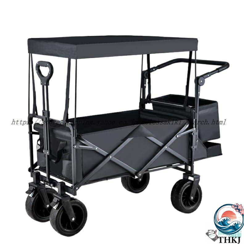 キャリーワゴン 屋根付き 大容量180L 耐荷重225kg アウトドアワゴン 特大タイヤ 折りたたみ式 キャリーカート ワンタッチ収束式 組立不