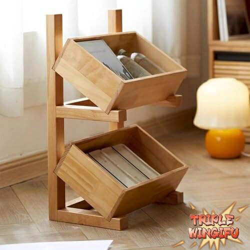 【全品2点で5%OFF】実木置物棚 木製ディスプレイラック 青果 野菜 フルーツ パン販売 陳列台 陳列棚 収納棚 斜めシェルフ 組立簡単 多機能フレーム キッチン 棚 リビング キッチン 家庭用 オフィス用 店舗用 業務用 (二層)