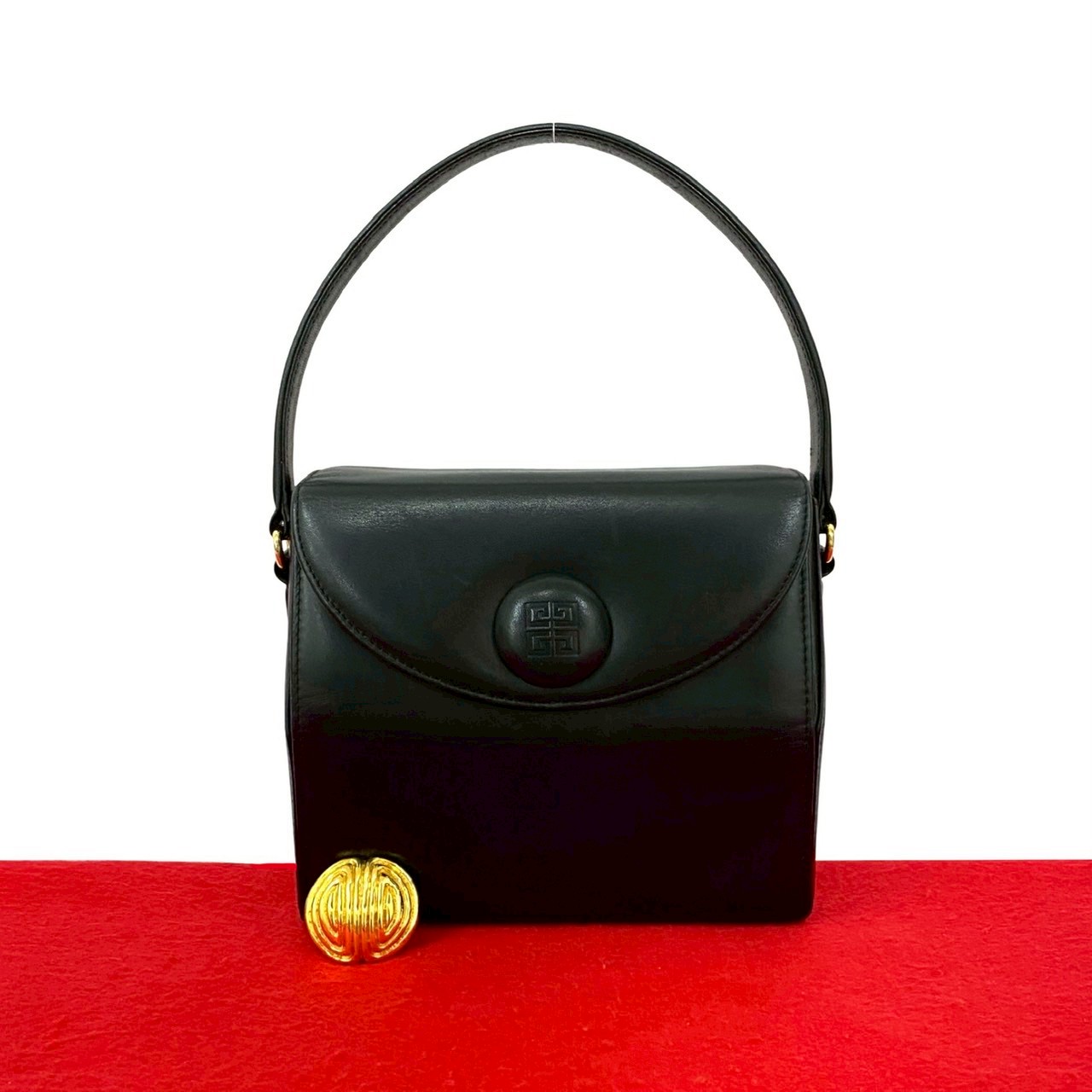 【ポイント2倍】美品 希少品 付け替えロゴ付 GIVENCHY ジバンシィ ジバンシー 4G ロゴ 金具 レザー 本革 ハンドバッグ ミニ トートバッグ ブラック 18083【送料無料】中古｜Trip Vintage