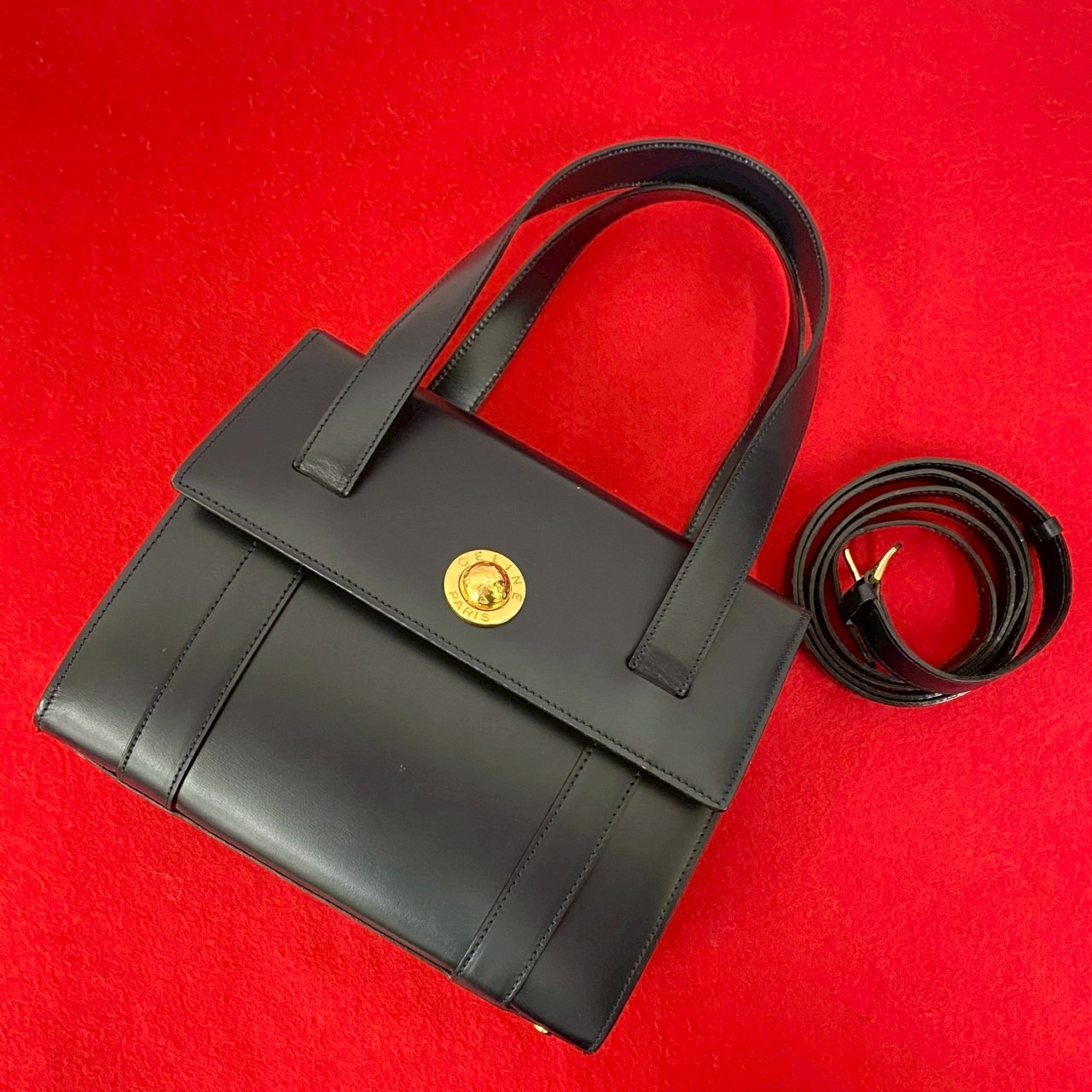 【尖んがり2倍】ほぼ未当て嵌める CELINE セリーヌ ヴィンテージ はやりっ児どんぶり鉢 金具 子ウシ なめし革 本革 2way ハンドバック ショルダーバッグ 米国海軍 31820 【貨物輸送無料】【中古】