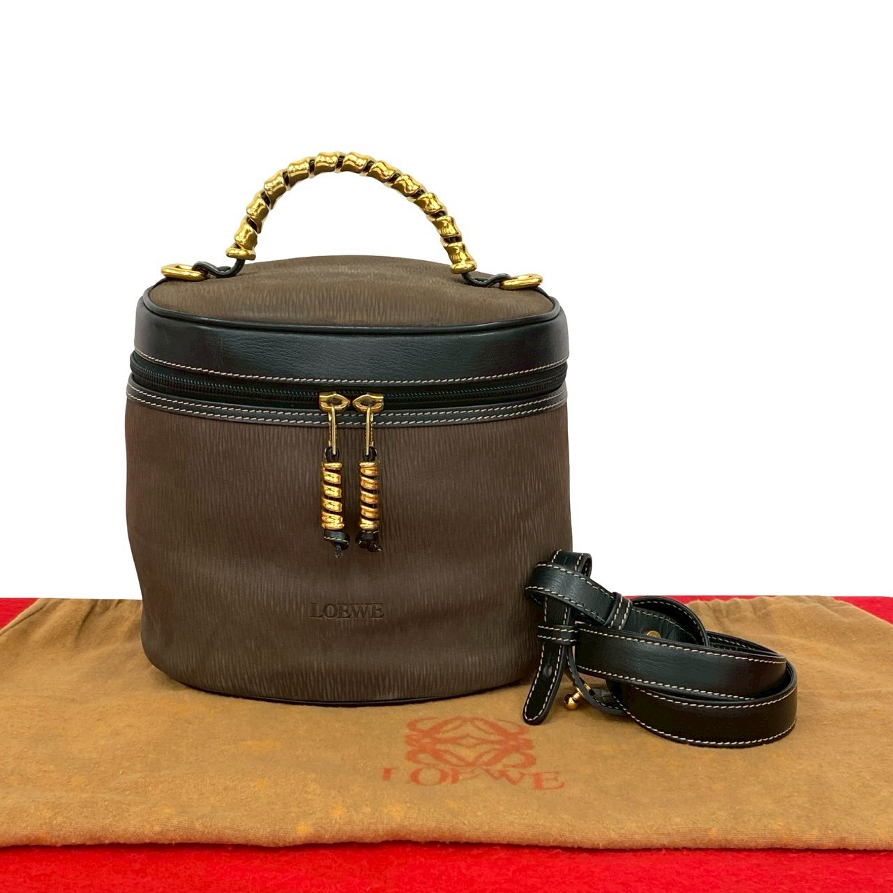 【尖んがり2倍】極 美品 LOEWE ロエベ ヴィンテージ ベラスケス 捩じり手持ち部分 スウェード なめし革 2way ハンドバック ショルダーバッグ 赤銅色 46-10 【貨物輸送無料】【中古】