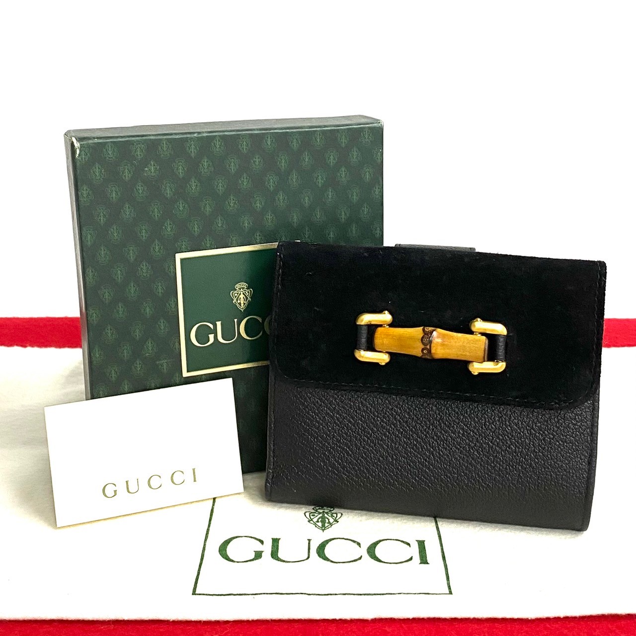 楽天市場】【ポイント2倍】未使用保管品 箱付 GUCCI オールドグッチ グッチ ヴィンテージ バンブー スエード レザー 二つ折り 財布 ミニ  ウォレット ブラック 76653 【送料無料】【中古】 : Trip Used Vintage 楽天市場店