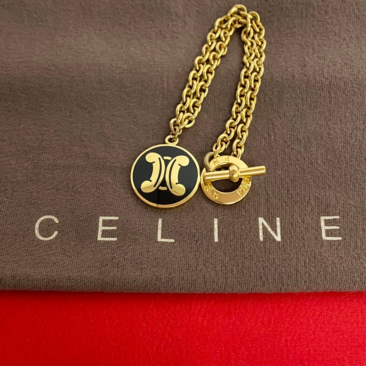 CELINE セリーヌ ヴィンテージ マカダム柄 ロングネックレス セリーヌ マカダム柄 トリオンフロゴ チェーン ロングネックレス
