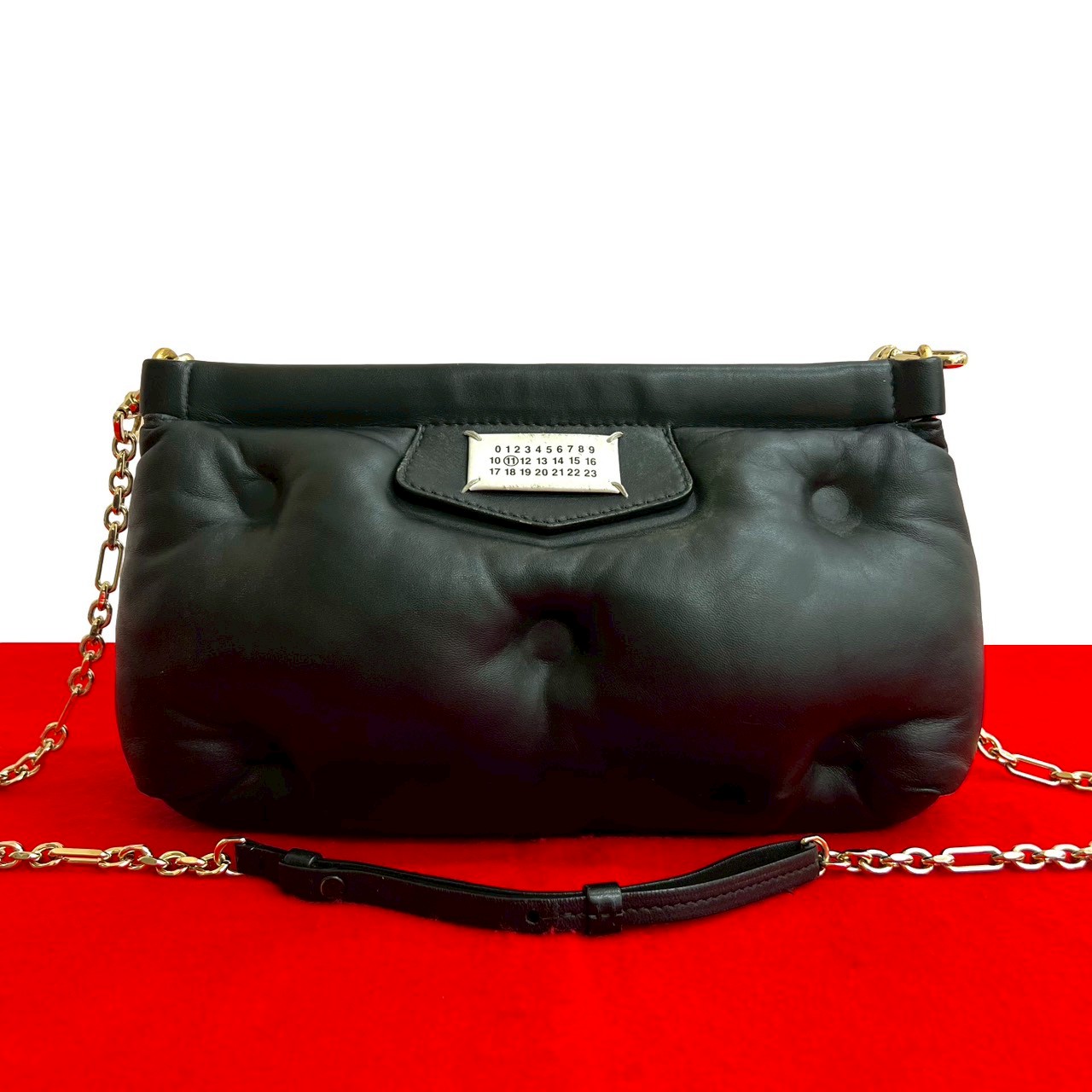 【ポイント2倍】極 美品 MAISON MARGIELA メゾンマルジェラ グラムスラム レザー 本革 チェーン ショルダーバッグ ポシェット ブラック 黒  82303【送料無料】【中古】