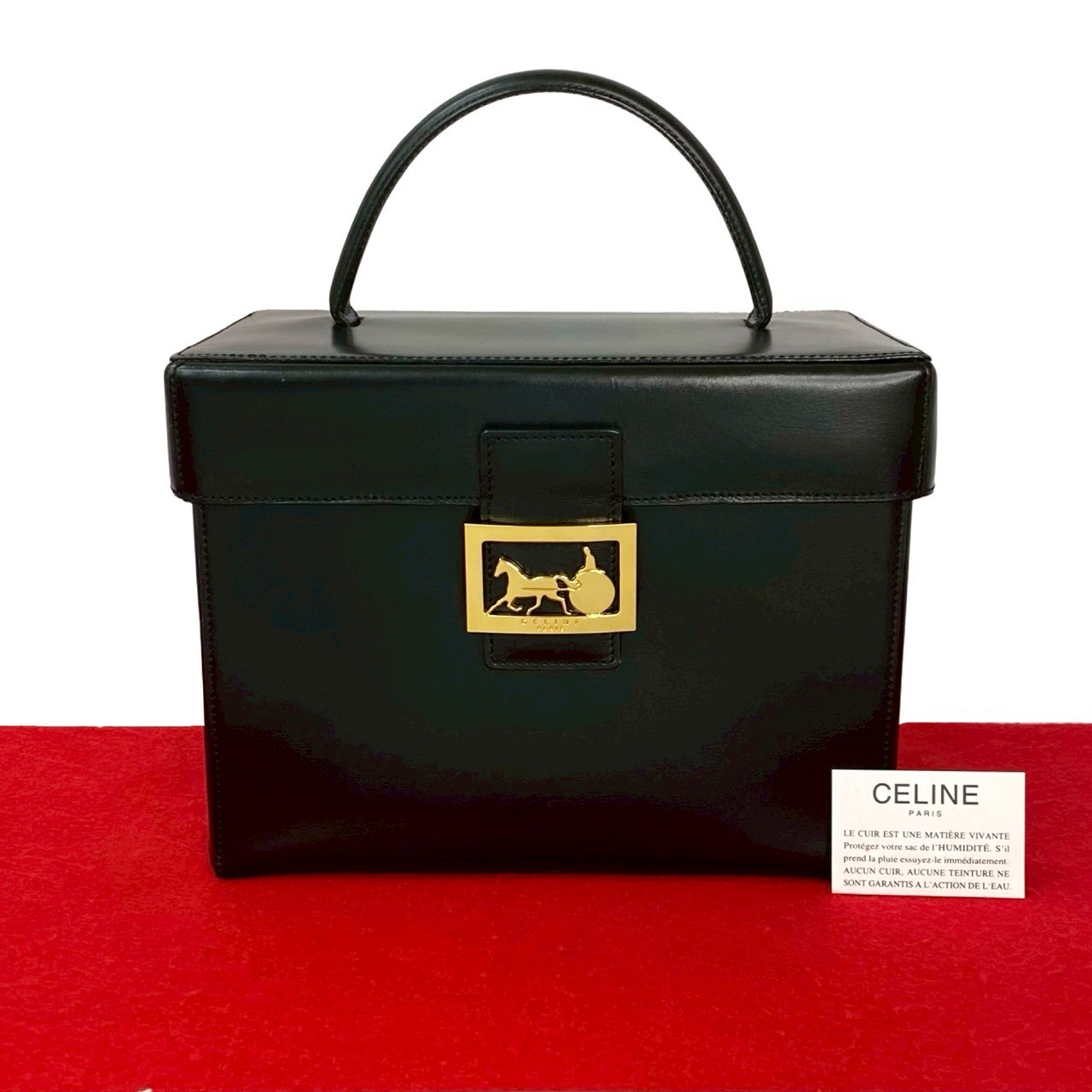 【ポイント2倍】極 美品 CELINE セリーヌ ヴィンテージ 馬車 金具 カーフ レザー 本革 ハンドバッグ バニティバッグ メイクボックス ブラック 黒 23191【送料無料】【中古】｜Trip Vintage