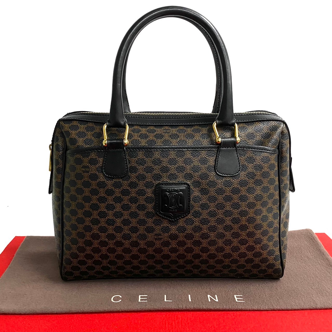 最終価格❗️Vintage CELINE⭐️マカダム　ブラゾン型押しミニボストン CELINE セリーヌ マカダム ブラゾン型押し フロントポケット