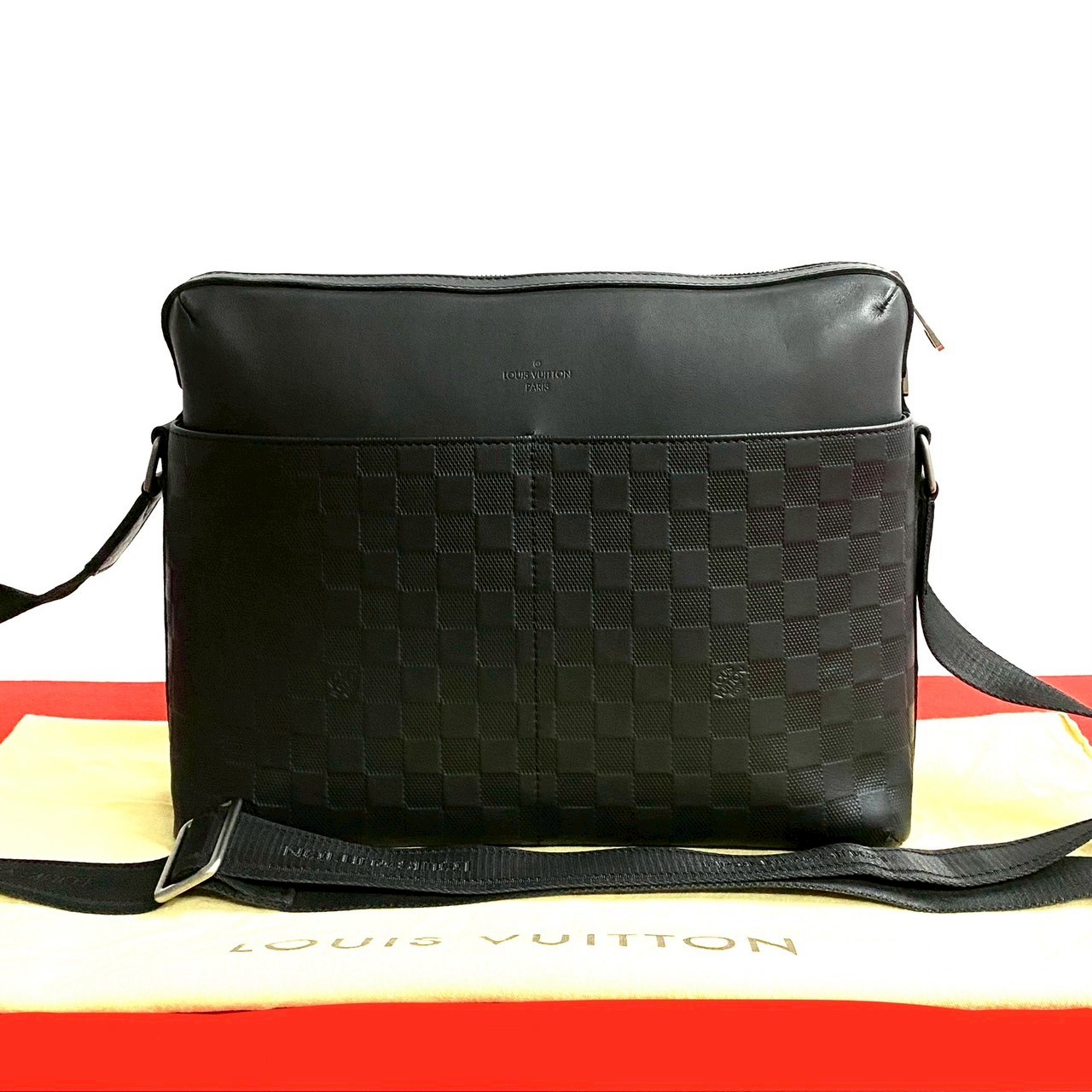 【尖んがり2倍】極 美品 袋付き添い人 LOUIS VUITTON ルイヴィトン ホテイラン MM ダミエ アンフィニ なめし革 本革 ショルダーバッグ 商行為御徒面子 ノワール 506-7【貨物輸送無料】【中古】