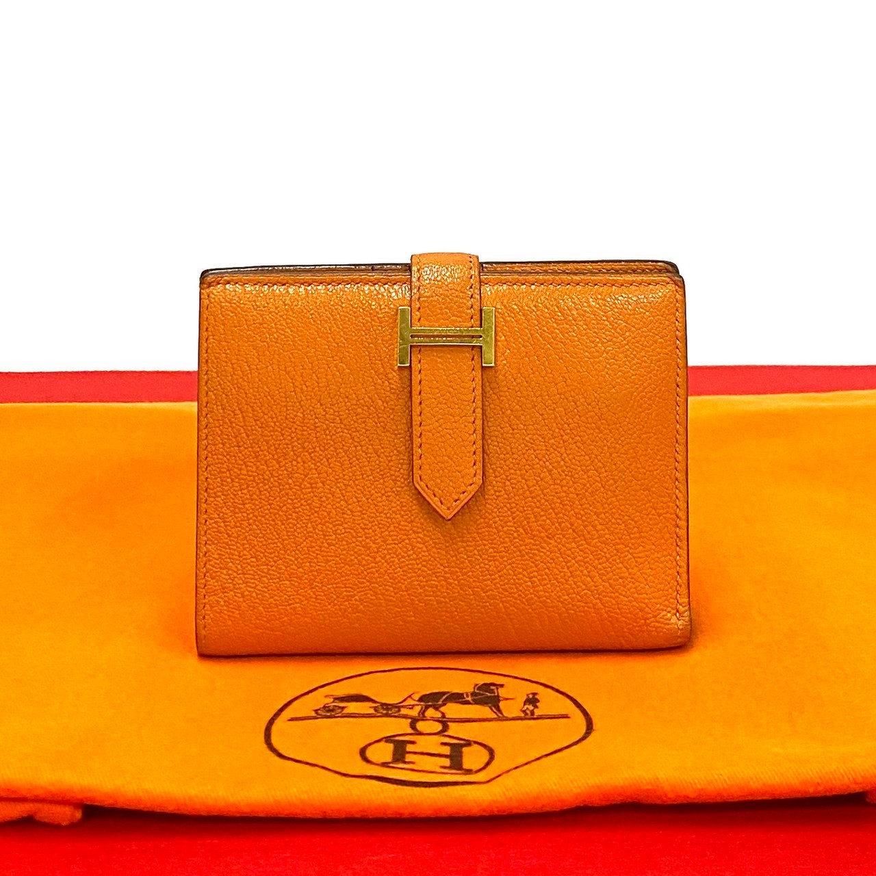 ⭐️ 美品 エルメス ベアン コンパクト 折り財布 エプソン オレンジ 鑑定済 HERMES （新品・未使用品）エルメス ベアン コンパクト 二つ折り