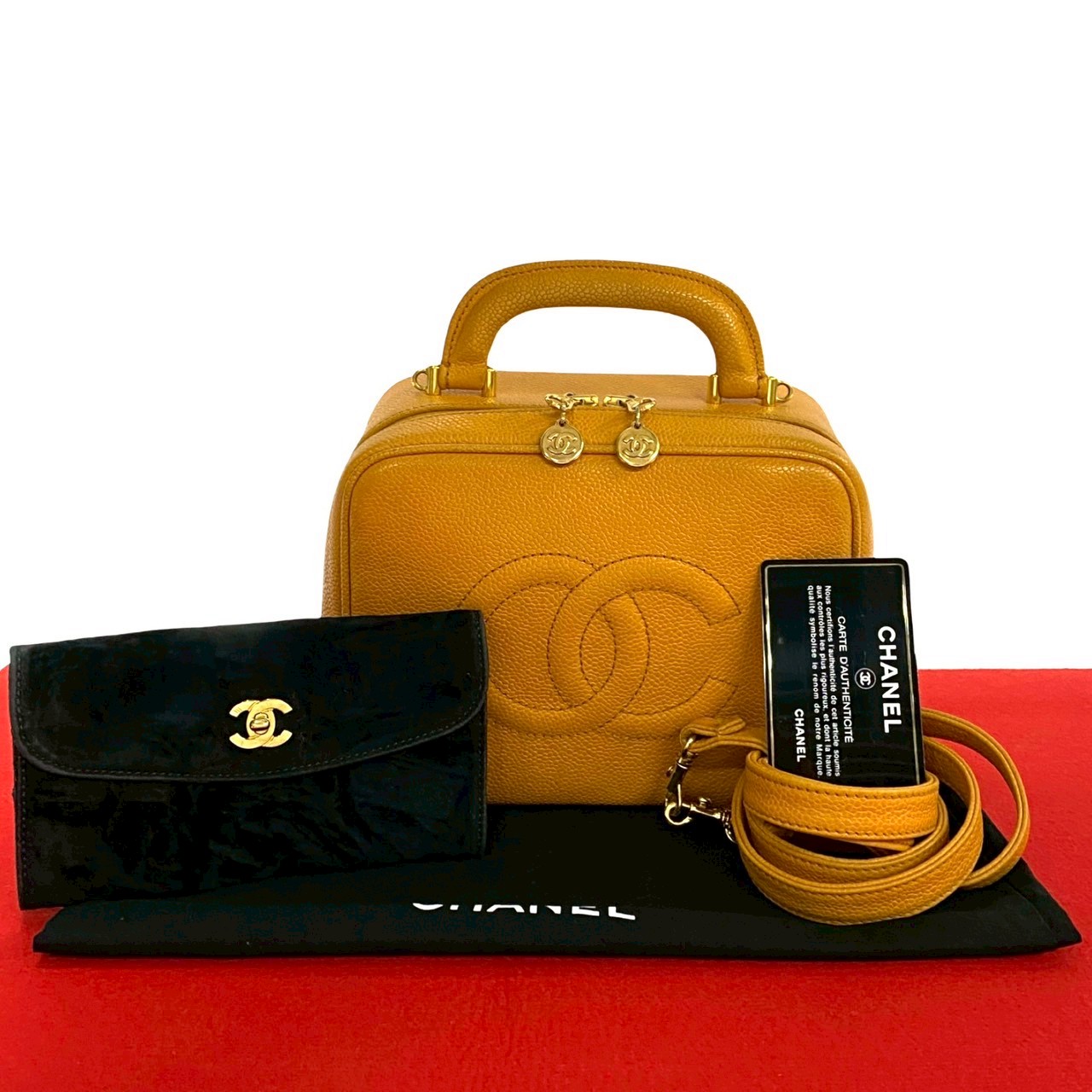 【尖んがり2倍】極 美品 歌留多 判子有 5番台 CHANEL シャネル ココ キャビア素はだ なめし革 2way ハンドバック バニティ ショルダーバッグ 30453【貨物輸送無料】【中古】