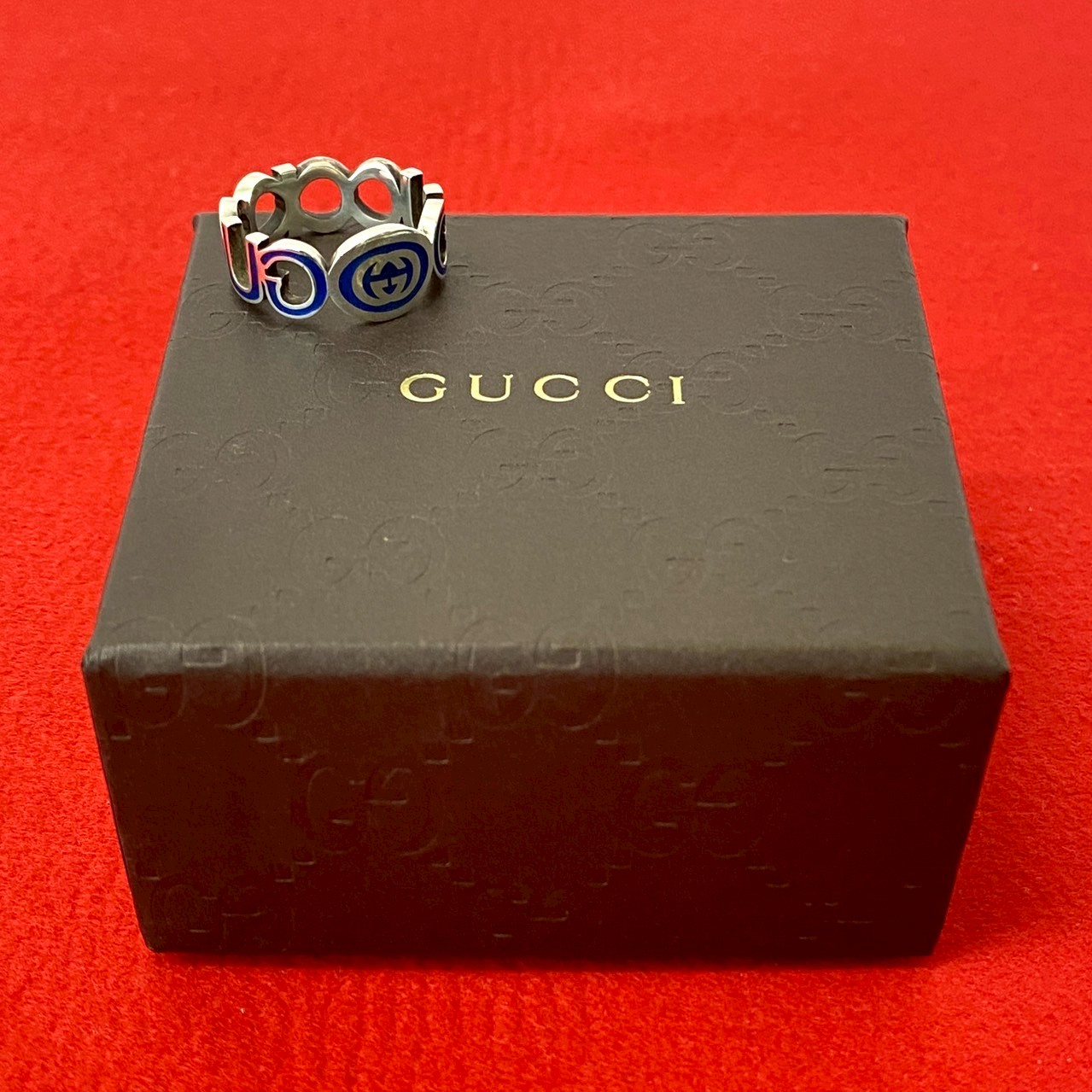 【ポイント2倍】極 美品 GUCCI グッチ インターロッキング G エナメル リング シルバー925 指輪 24号 アクセサリー メンズ シルバー ブルー 56306【送料無料】【中古】｜Trip Vintage