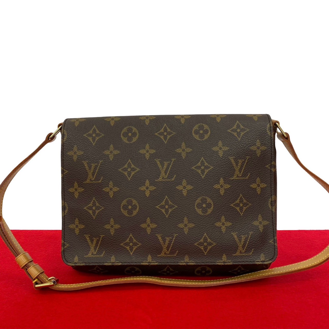 【尖んがり2倍】極 美品 LOUIS VUITTON ルイヴィトン ヴィンテージ ミュゼットタンゴ モノグラム なめし革 本革 虚蝉 ショルダーバッグ 赤銅色 40387【貨物輸送無料】【中古】