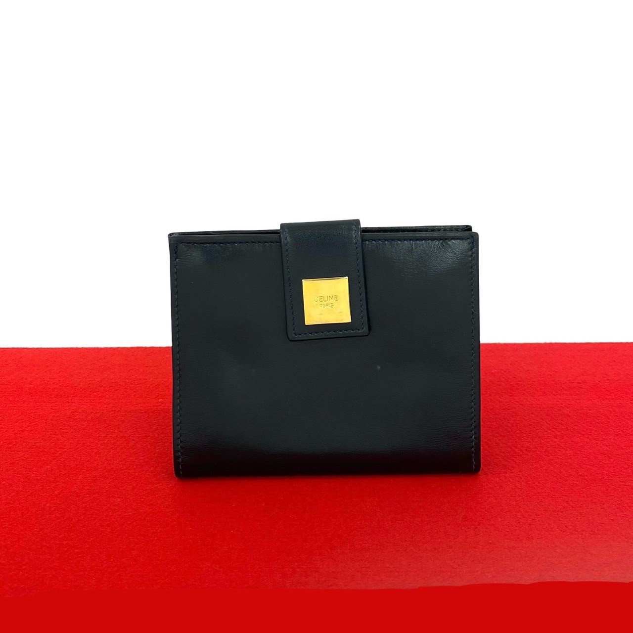 【ほぼ未使用】セリーヌ マカダム ブラゾン レザー 二つ折り 財布 ブラック CELINE 極 美品 箱付 セリーヌ ヴィンテージ マカダム ブラゾン