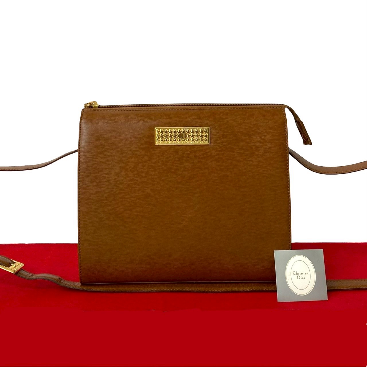 【尖んがり2倍】極 美品 Christian Dior ディオール CD ロゴタイプ 一皿 金具 なめし革 本革 ショルダーバッグ ポシェット 赤銅色 32078【貨物輸送無料】【中古】