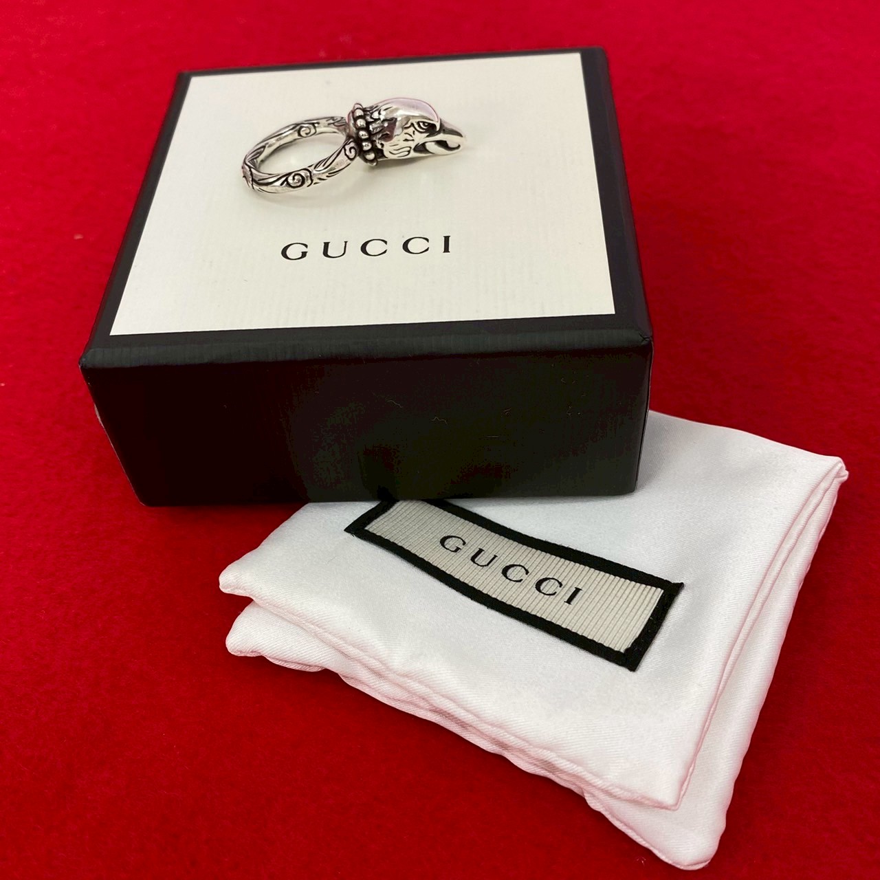 【ポイント2倍】極 美品 箱 袋付 GUCCI グッチ アンガーフォレスト イーグルヘッド リング シルバー925 指輪 9号 アクセサリー レディース シルバー 34278【送料無料】【中古】