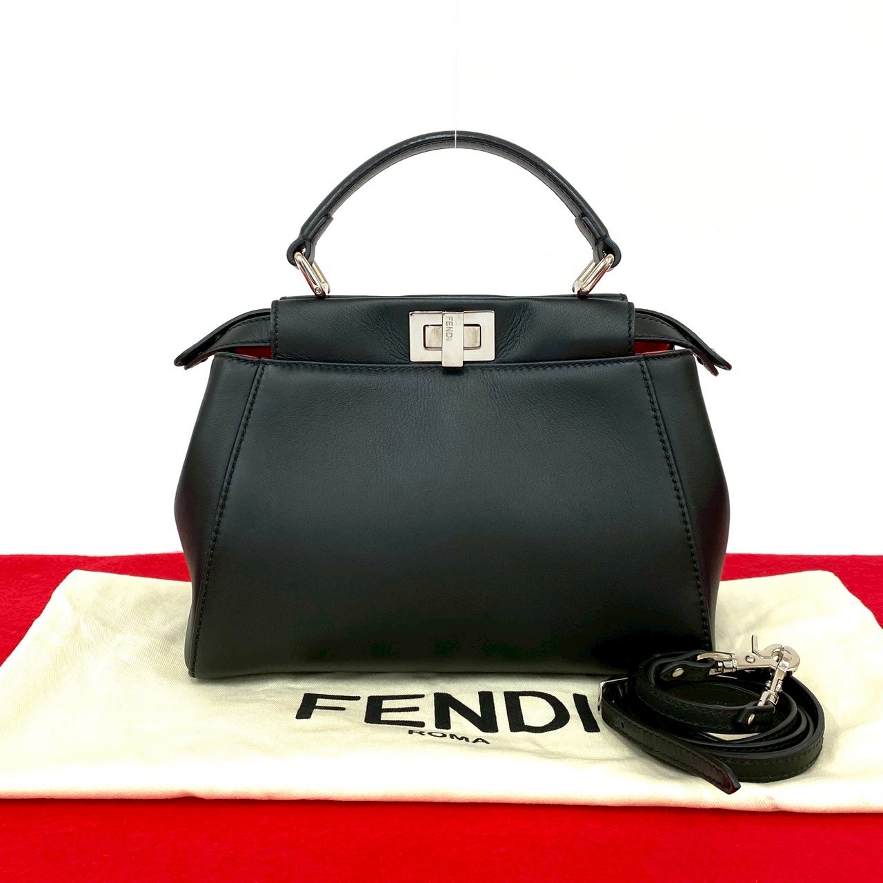 FENDI セレリア ピーカブー レギュラー ブラック×モウ ショルダーバッグ PEEKABOO フェンディ ピーカブー アイコニック ミディアム