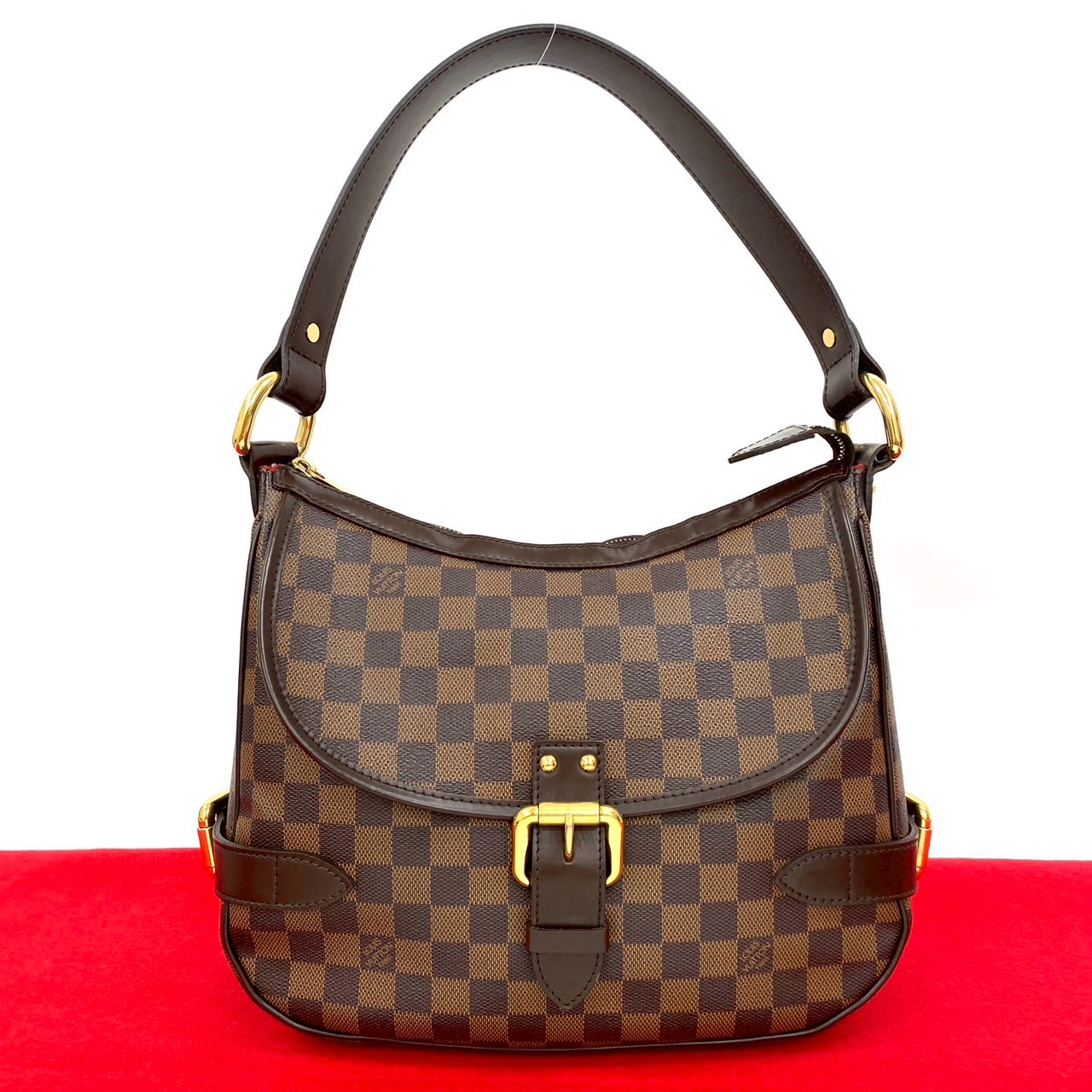 【ポイント2倍】極 美品 LOUIS VUITTON ルイヴィトン ハイバリー ダミエ エベヌ レザー セミ ワン ショルダーバッグ トートバッグ ブラウン 44227【送料無料】【中古】