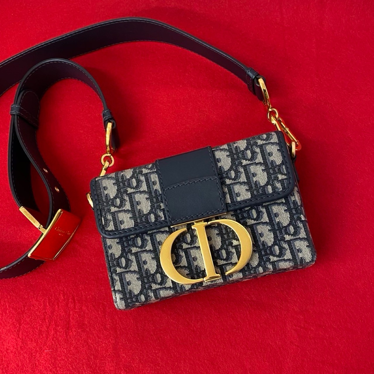 【ポイント2倍】ほぼ未使用 Christian Dior ディオール トロッター 30 モンテーニュ オブリーク レザー キャンバス ミニ ショルダーバッグ ネイビー 23229【送料無料】【中古】