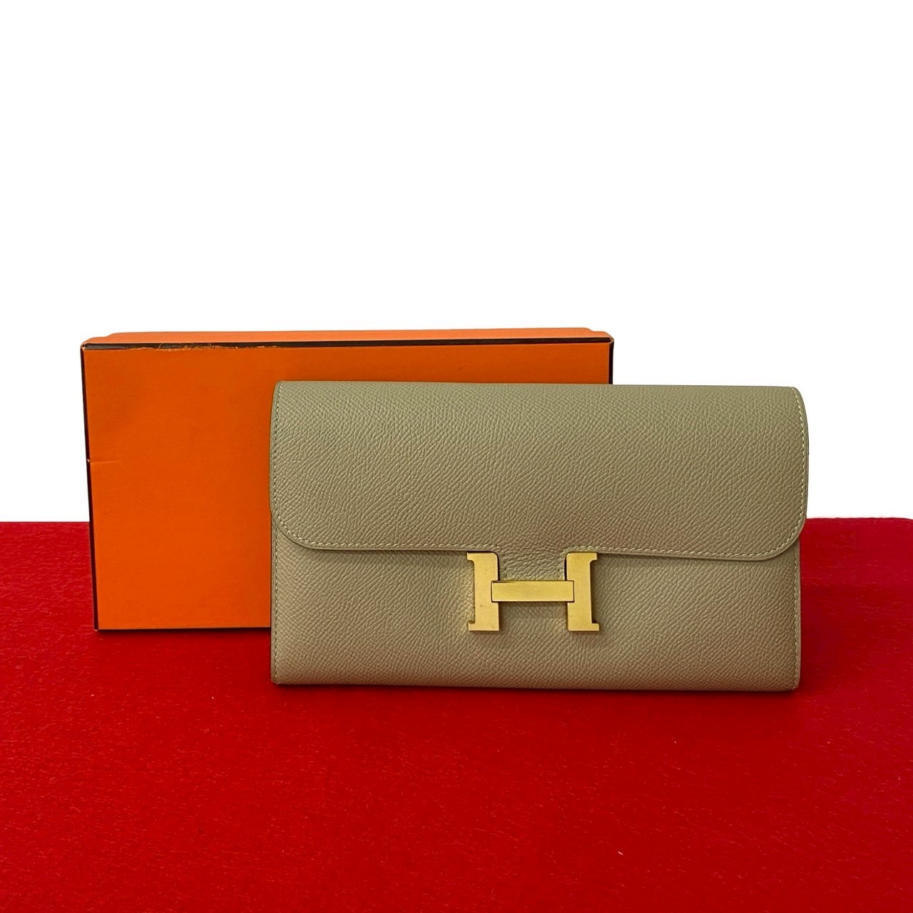 【尖んがり2倍】極 美品 箱付 X 目じるし HERMES エルメス コンスタンス ロング ヴォーエプソン なめし革 本革 長金入れ ウォレット 金入れ  ベージュ 95363【貨物輸送無料】【中古】