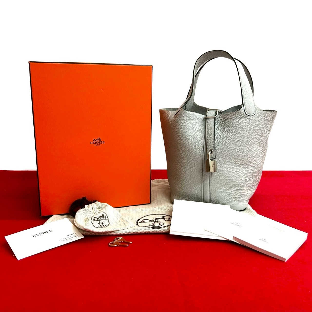 【ポイント2倍】極 美品 箱 袋付き Z 刻印 HERMES エルメス ピコタンロック PM トリヨンクレマンス レザー 本革 ハンドバッグ ライトブルー 45635【送料無料】【中古】