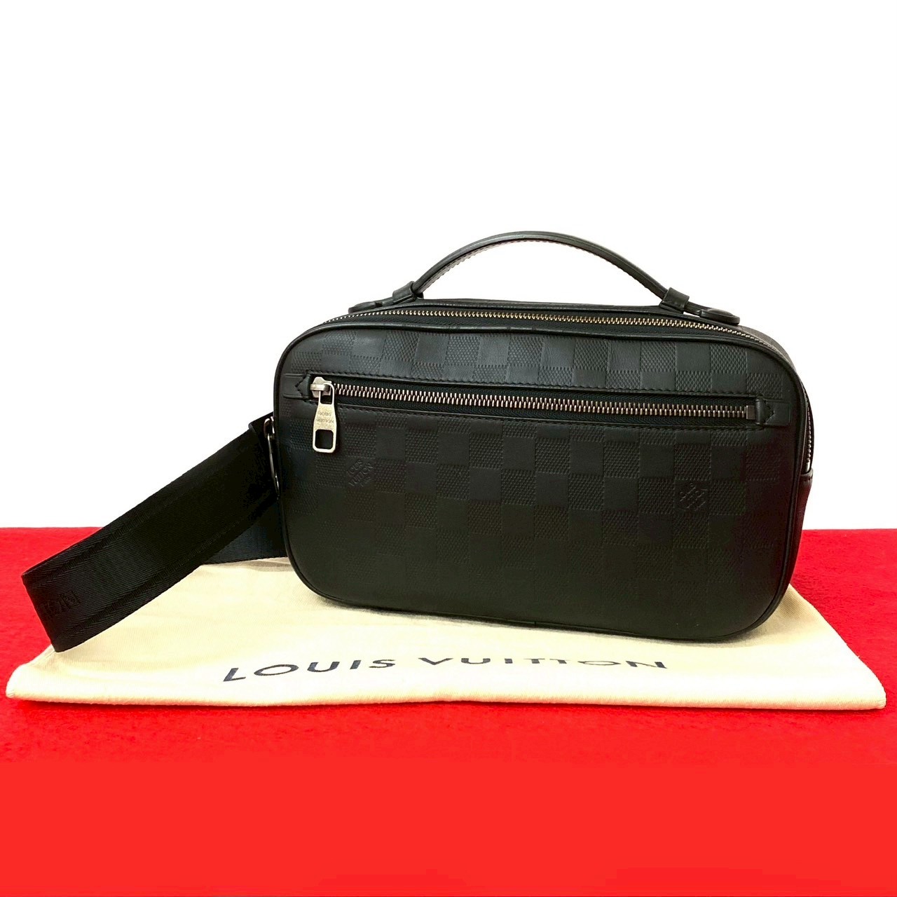 【尖んがり2倍】極 美品 袋付き添い人 LOUIS VUITTON ルイヴィトン アンブレール ダミエ アンフィニ なめし革 本革 2way ハンドバック 上半身御徒面子 黒いこと 26981【貨物輸送無料】【中古】