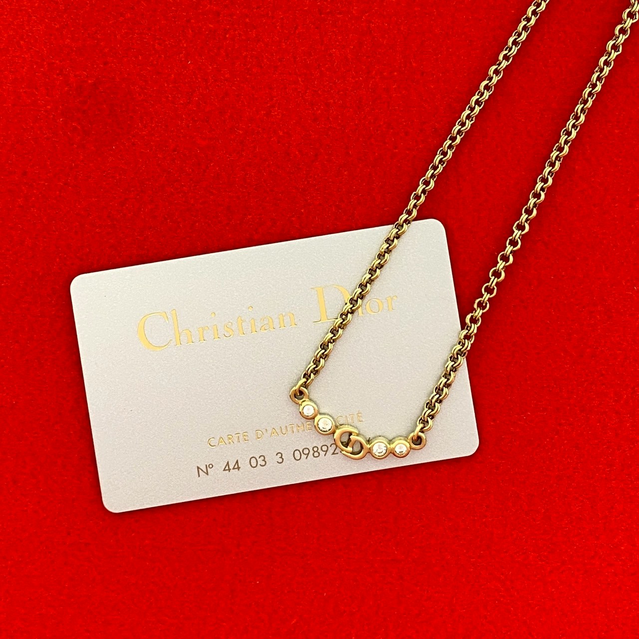 【ポイント2倍】極 美品 Christian Dior クリスチャンディオール ヴィンテージ CD ロゴ ラインストーン ネックレス チョーカー ペンダント ゴールド 55413【送料無料】【中古】