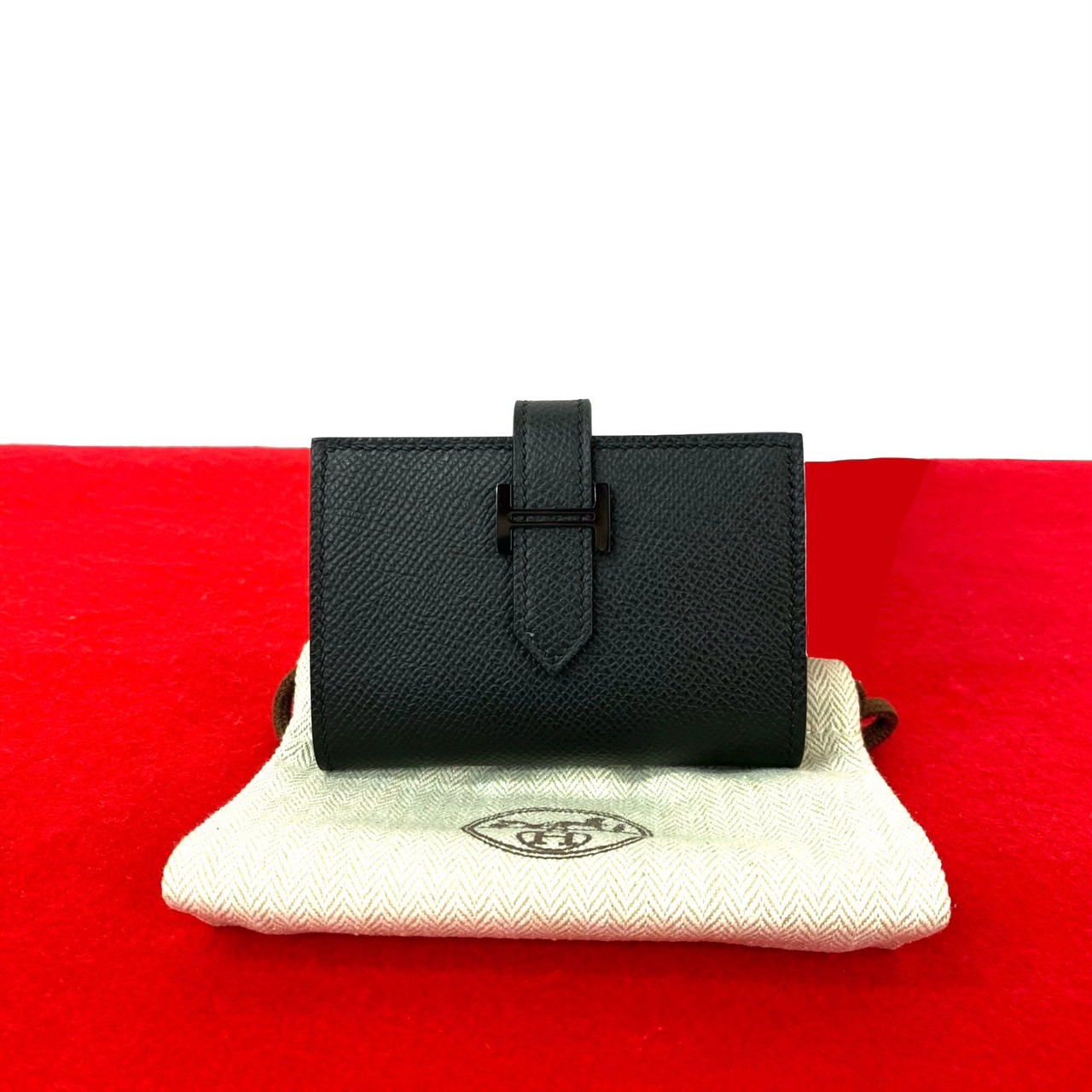 【尖んがり2倍】未当てはめる蔵入り品 袋付 W 目じるし HERMES エルメス ベアン 歌留多容れもの 白黒 ヴォーエプソン なめし革 名刺入れ 通行手形容れもの 黒いこと 20412【貨物輸送無料】【中古】