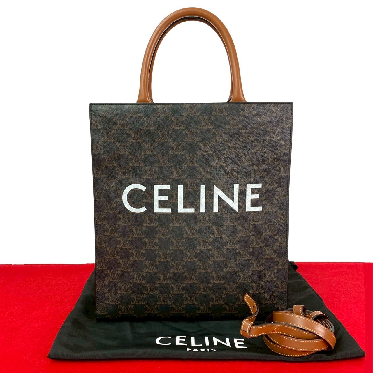 【尖んがり2倍】極 美品 袋付き添い人 CELINE セリーヌ バーティカル 河馬 なめし革 2way ハンドバック ミニ トートバッグ ショルダーバッグ 赤銅色 1341c【貨物輸送無料】【中古】