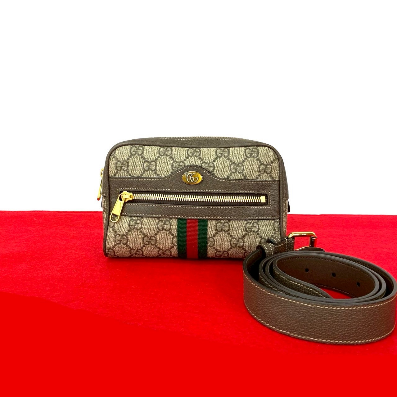 【ポイント2倍】ほぼ未使用 希少品 GUCCI グッチ GGスプリーム オフィディア ウエストポーチ レザー ボディバッグ ショルダーバッグ ブラウン f2029【送料無料】【中古】
