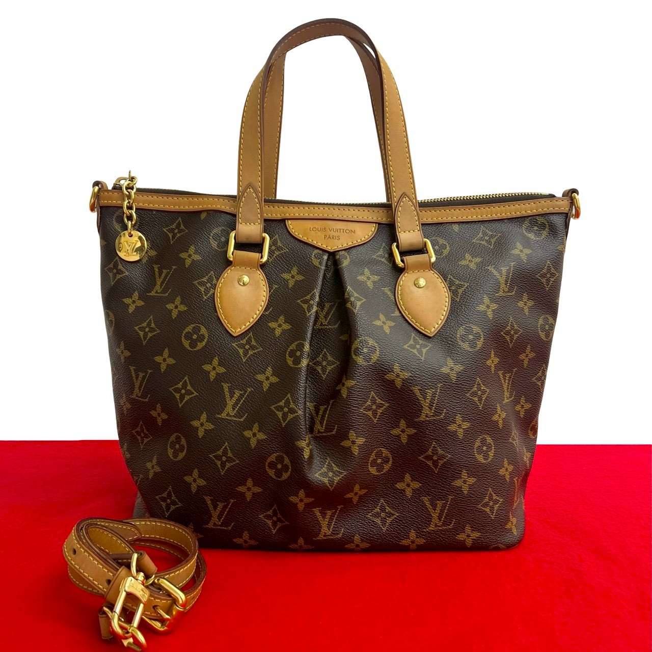 【尖んがり2倍】極 美品 LOUIS VUITTON ルイヴィトン パレルモ PM モノグラム なめし革 2way ハンドバック ミニ トートバッグ ショルダーバッグ 茶 183-1【貨物輸送無料】【中古】