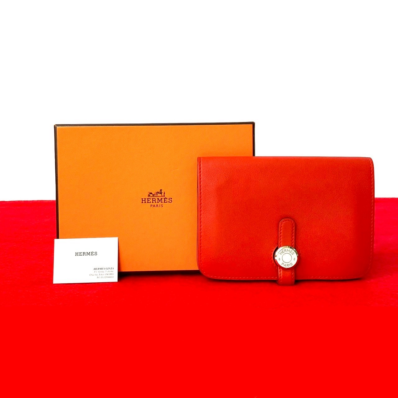 【ポイント2倍】ほぼ未使用 箱付 X 刻印 HERMES エルメス ドゴン コンパクト レザー 本革 二つ折り 財布 ミニ ウォレット 小銭入れ レッド 26689【送料無料】【中古】