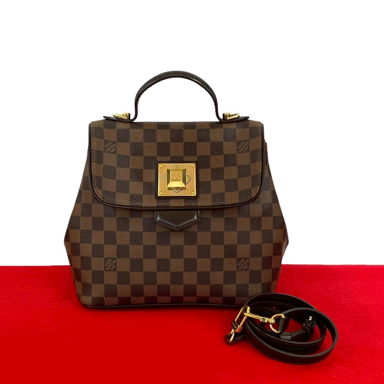 【ポイント2倍】極 美品 LOUIS VUITTON ルイヴィトン ベルガモ PM ダミエ レザー 本革 2way ハンドバッグ トートバッグ ショルダーバッグ ブラウン e12-1【送料無料】【中古】