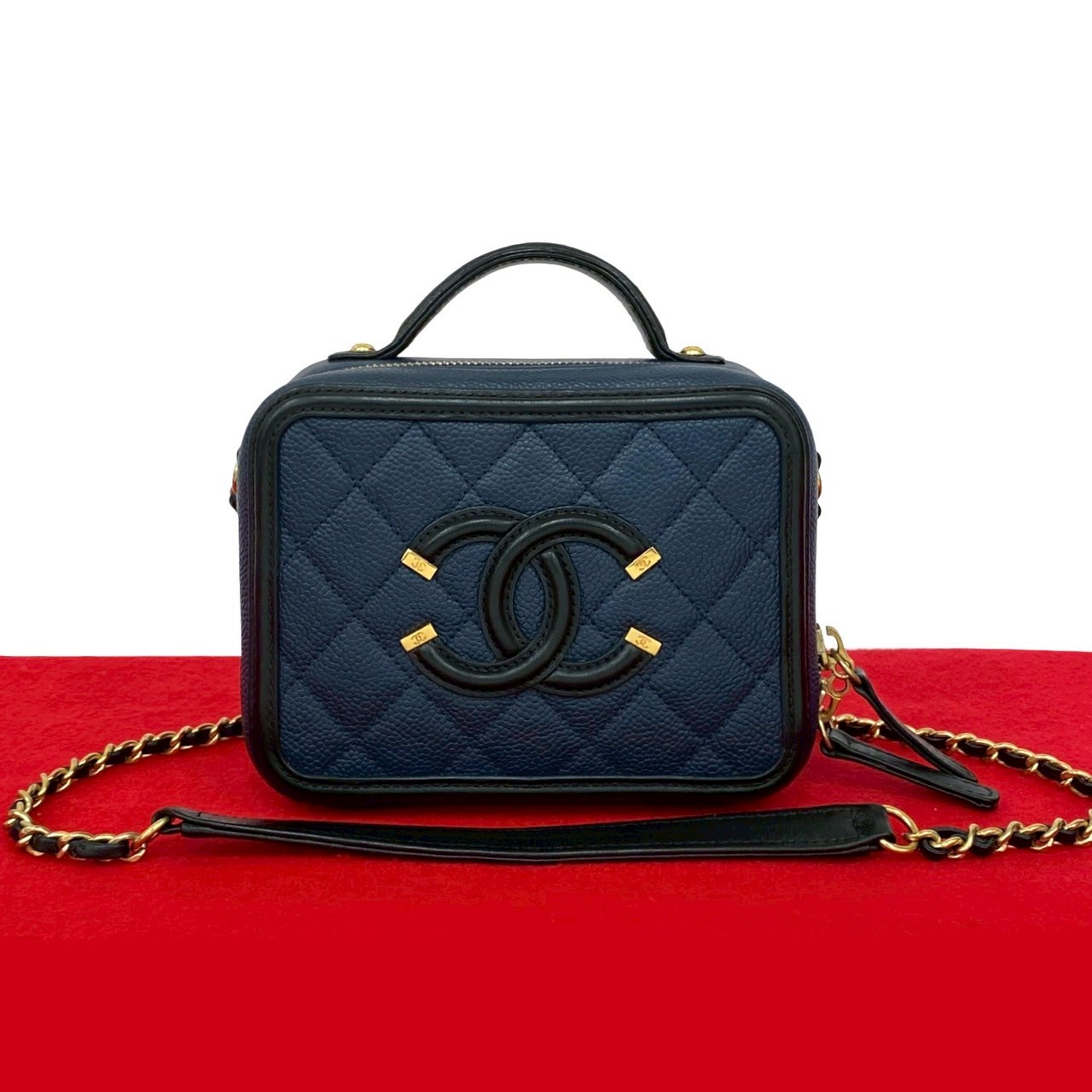 【ポイント2倍】極 美品 シール有 23番台 CHANEL シャネル CCフィリグリー ココマーク キャビアスキン 2way ハンドバッグ ショルダーバッグ ネイビー 35433【送料無料】【中古】