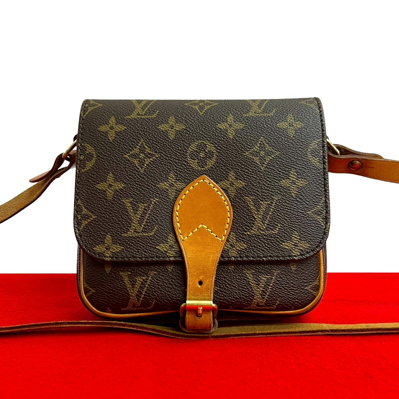 【尖んがり2倍】極 美品 LOUIS VUITTON ルイヴィトン ヴィンテージ カルトシエール PM モノグラム なめし革 ショルダーバッグ ポシェット 赤銅色 307-8【貨物輸送無料】【中古】