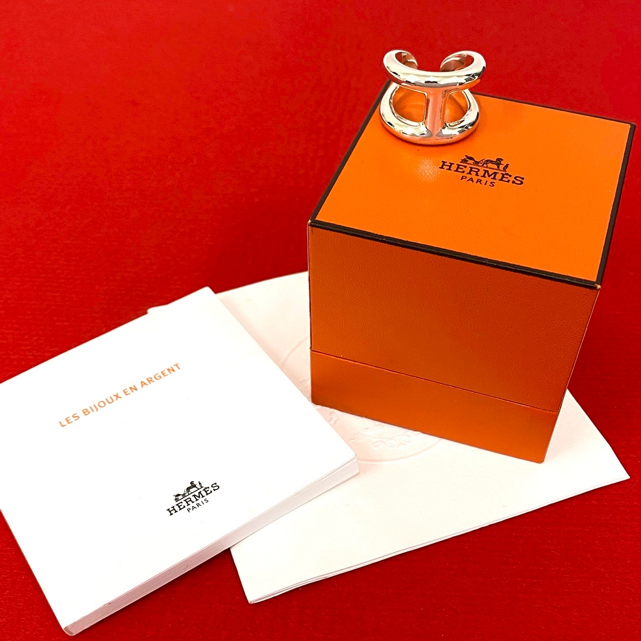 【ポイント2倍】極 美品 希少品 箱付き HERMES エルメス オスモズ GM シルバー925 リング 指輪 17号 メンズ アクセサリー シルバー 31565【送料無料】【中古】