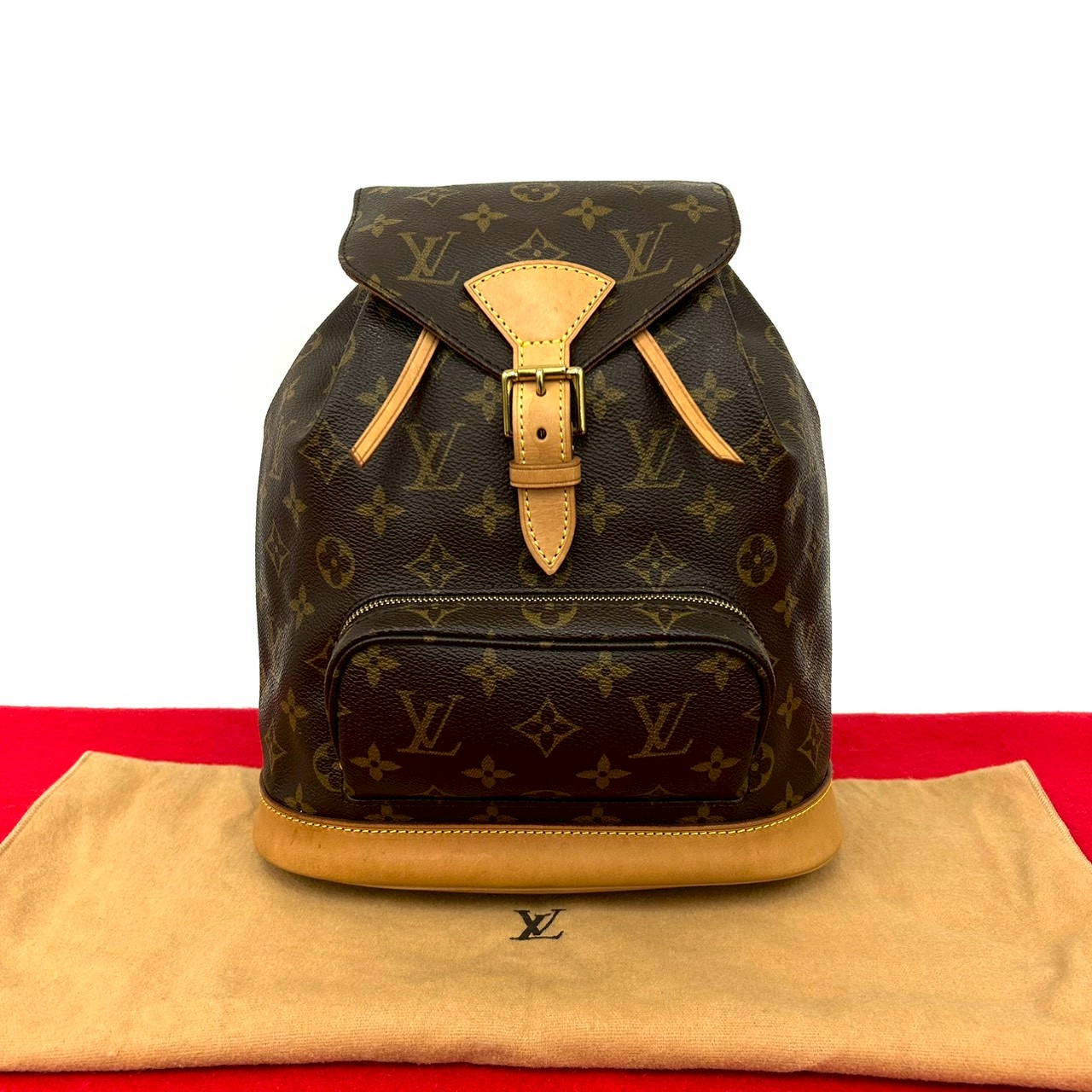 【尖んがり2倍】極 美品 袋付 LOUIS VUITTON ルイヴィトン ヴィンテージ モン掏摸 MM モノグラム なめし革 本革 背嚢 うしろ側容器に並べる 赤銅色 18594【貨物輸送無料】【中古】
