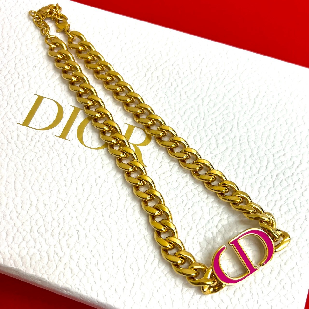【ポイント2倍】ほぼ未使用 箱 袋付 Christian Dior ディオール CD ロゴ モチーフ GP チェーン ネックレス ペンダント アクセサリー ゴールド ピンク 09185【送料無料】【中古】|Trip Vintage