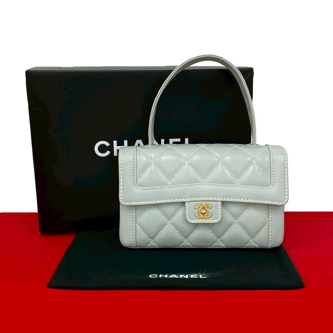 【ポイント2倍】極 美品 箱 袋付き シール有 9番台 CHANEL シャネル マトラッセ ココ ワイルドステッチ レザー 本革 ハンドバッグ ライトブルー 94346【送料無料】【中古】｜Trip Vintage
