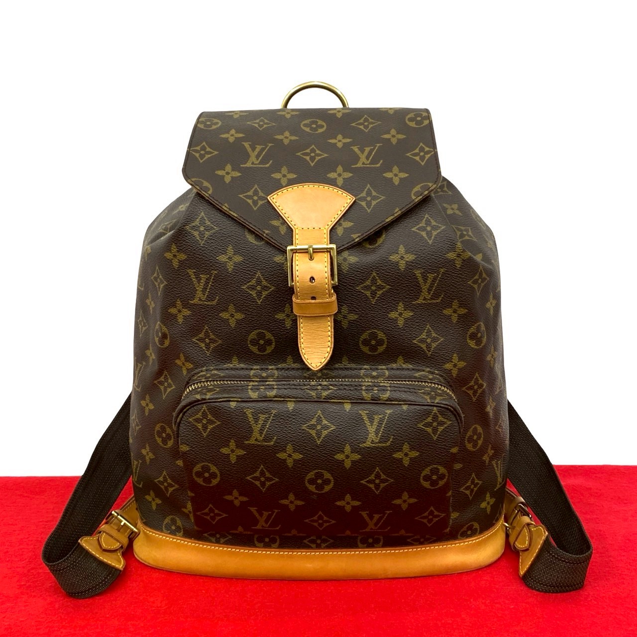 【ポイント2倍】極 美品 LOUIS VUITTON ルイヴィトン ヴィンテージ モンスリ モノグラム レザー 巾着 リュックサック デイパック バックパック 茶 35242【送料無料】【中古】