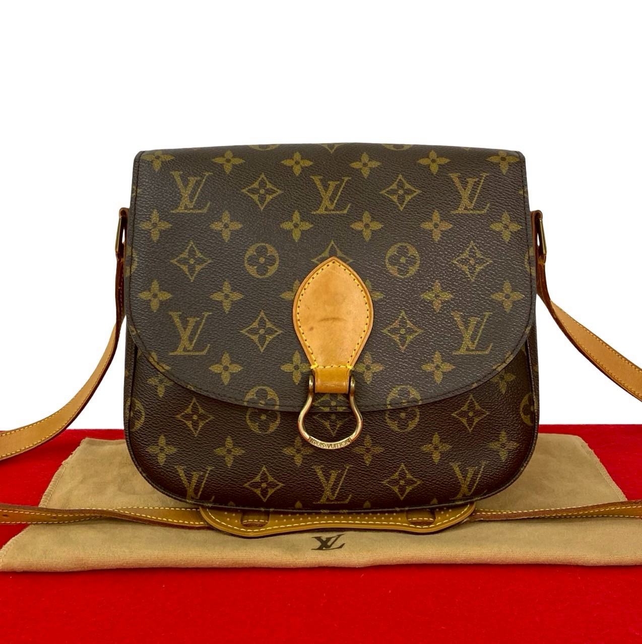 【尖んがり2倍】極 美品 LOUIS VUITTON ルイヴィトン ヴィンテージ サンクルー モノグラム なめし革 本革 ショルダーバッグ ポシェット 赤銅色 38452【貨物輸送無料】【中古】