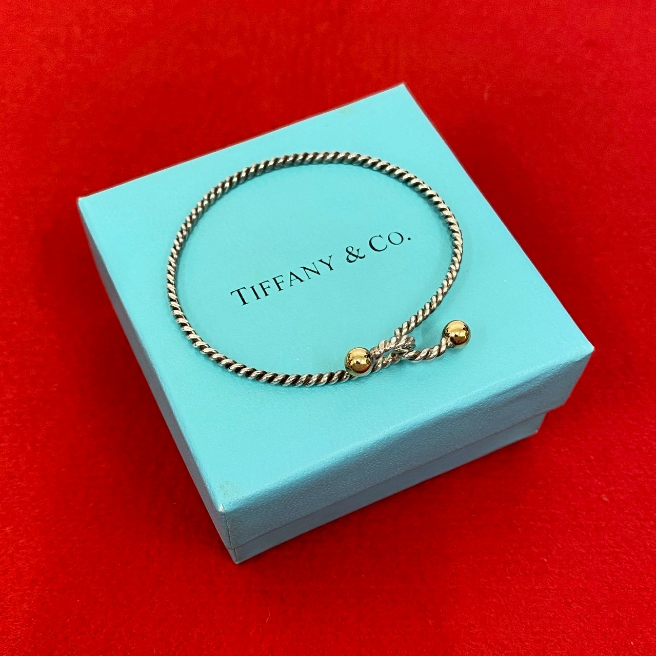【ポイント2倍】極 美品 TIFFANY&Co. ティファニー フック アンド アイ ダブル ツイスト ワイヤー シルバー925 K18ゴールド バングル シルバー 39705【送料無料】【中古】