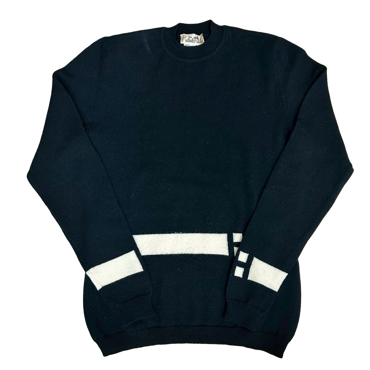 【尖んがり2倍】極 美品 HERMES エルメス 羊毛 ティーシャツ 編み物 トップス M大いさ レディース 黒いこと 白いこと 71781【貨物輸送無料】【中古】
