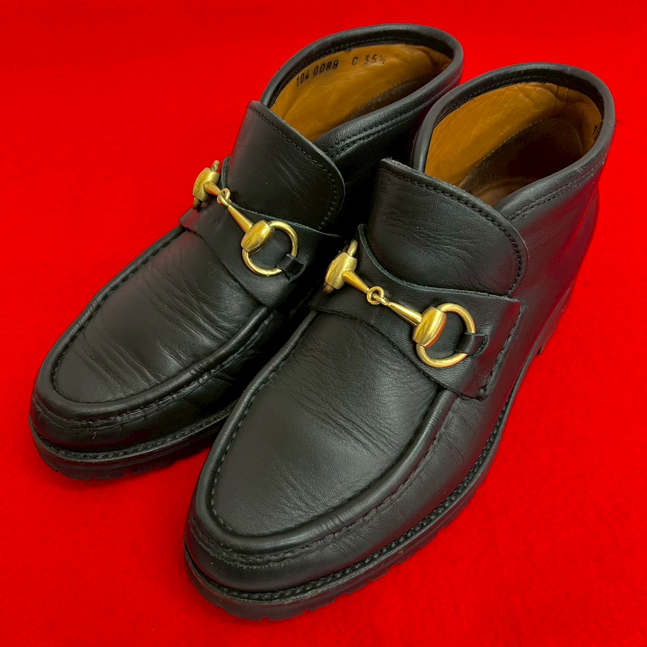 【ポイント2倍】極 美品 GUCCI グッチ ホースビット 金具 レザー 本革 ショート ブーツ シューズ 靴 35 1/2 サイズ ブラック 52023【送料無料】【中古】|Trip Vintage