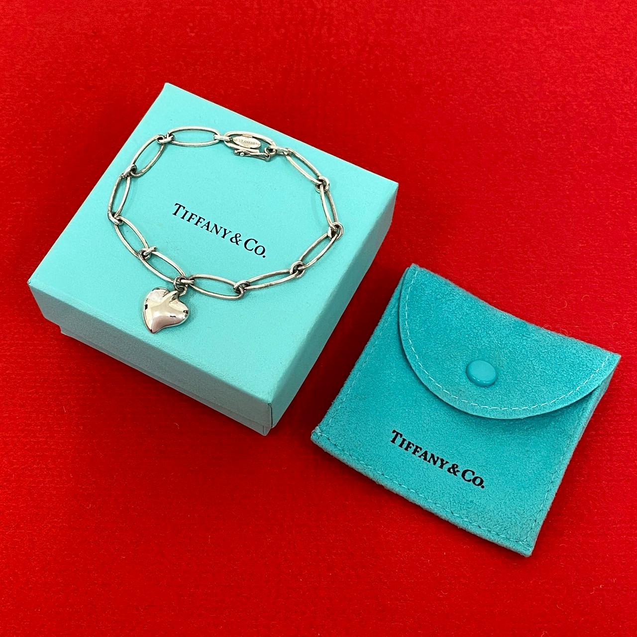 【ポイント2倍】極 美品 箱付 TIFFANY&Co. ティファニー カーブド ハート ブレスレット シルバー925 チェーン バングル アクセサリー ジュエリー 29040【送料無料】【中古】
