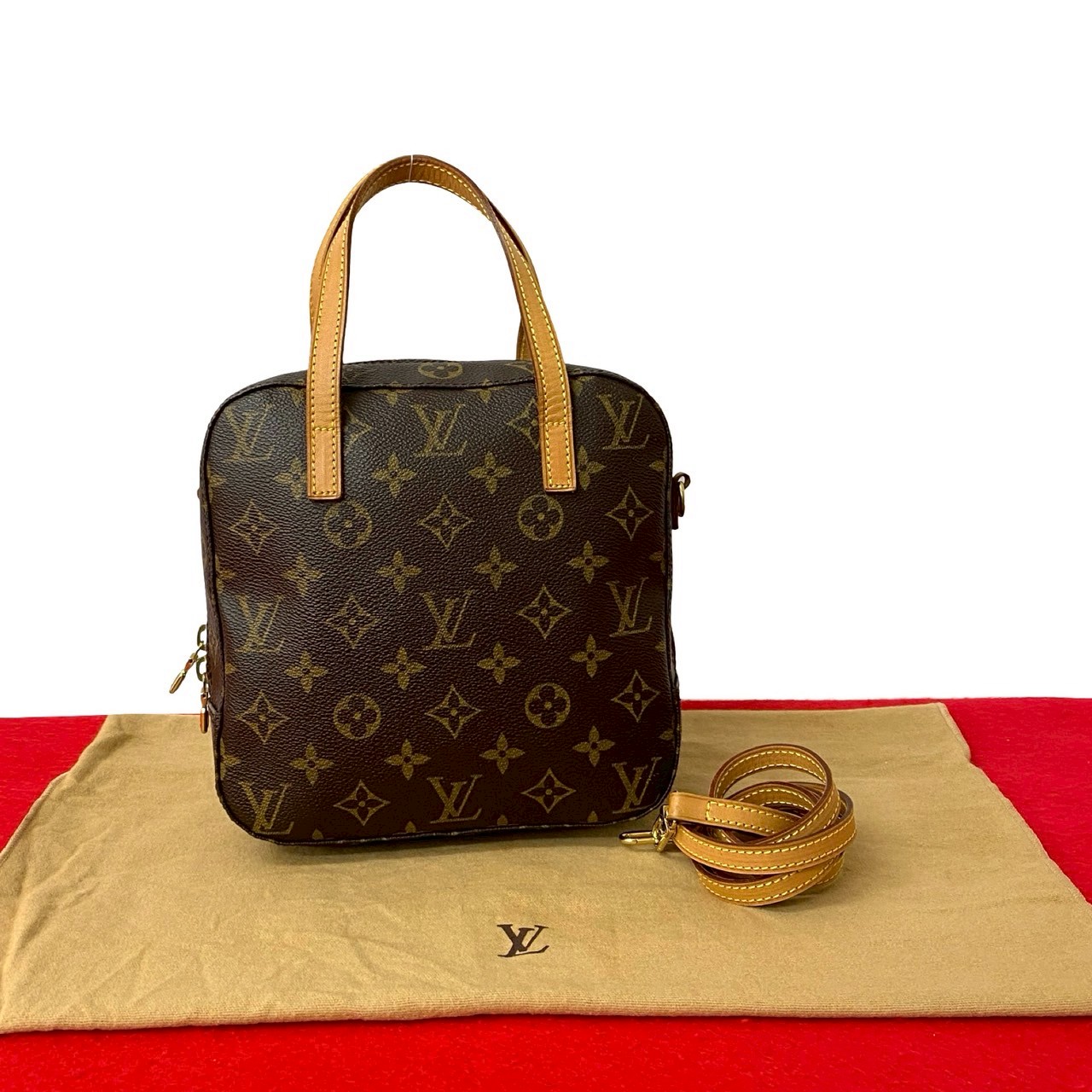 【尖んがり2倍】極 美品 袋付き添い人 LOUIS VUITTON ルイヴィトン スポンティーニ モノグラム なめし革 2way ハンドバック ショルダーバッグ 赤銅色 319-5【貨物輸送無料】【中古】