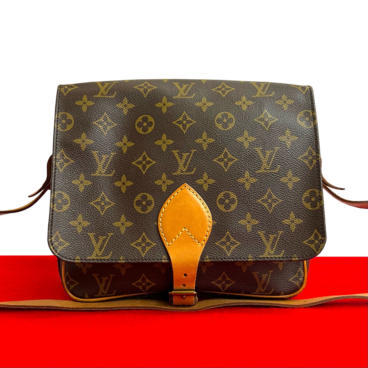 【尖んがり2倍】極 美品 LOUIS VUITTON ルイヴィトン ヴィンテージ カルトシエール モノグラム なめし革 ミニ ショルダーバッグ ポシェット 赤銅色 162-1【貨物輸送無料】【中古】