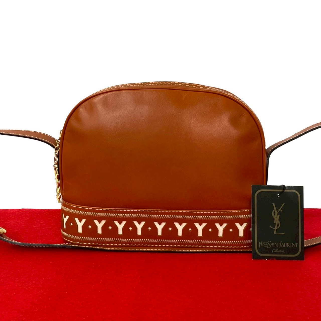 【ポイント2倍】ほぼ未使用 YVES SAINT LAURENT イヴ・サンローラン YSL ロゴ 金具 カットアウト レザー 本革 ショルダーバッグ オレンジブラウン 50343【送料無料】【中古】｜Trip Vintage 42,120円