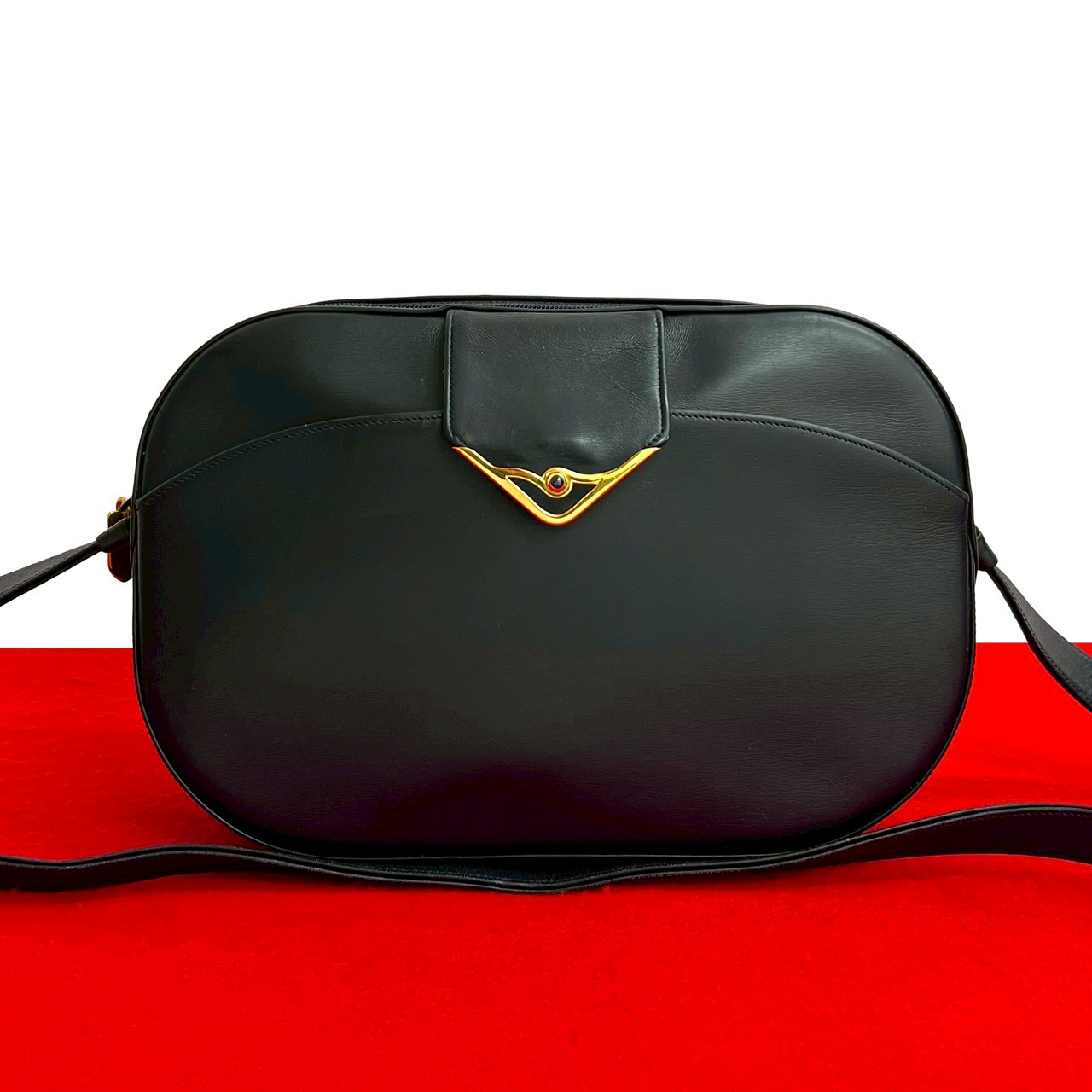 【ポイント2倍】極 美品 CARTIER カルティエ ヴィンテージ サファイアライン カーフ レザー 本革 ミニ ショルダーバッグ ポシェット ネイビー 22463【送料無料】【中古】