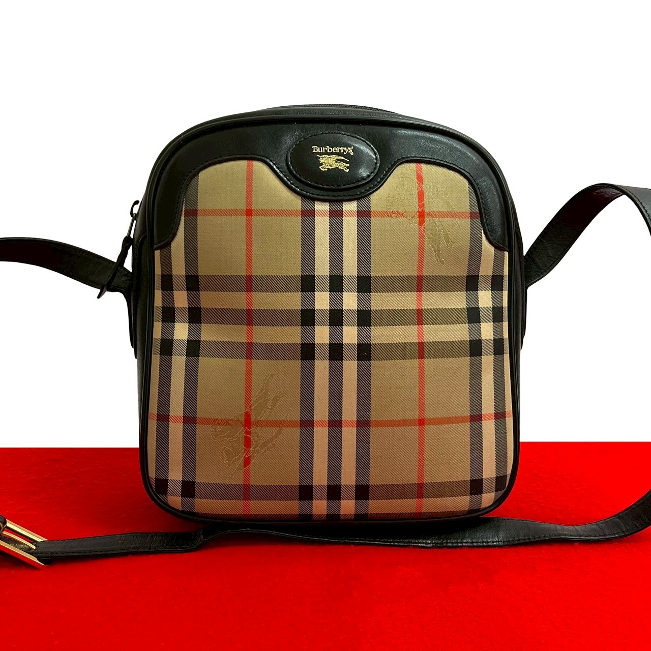 【ポイント2倍】極 美品 Burberrys バーバリーズ ヴィンテージ ノバチェック 柄 キャンバス レザー 本革 ミニ ショルダーバッグ ポシェット ブラック 96081【送料無料】【中古】ショルダーバッグ・メッセンジャーバッグ