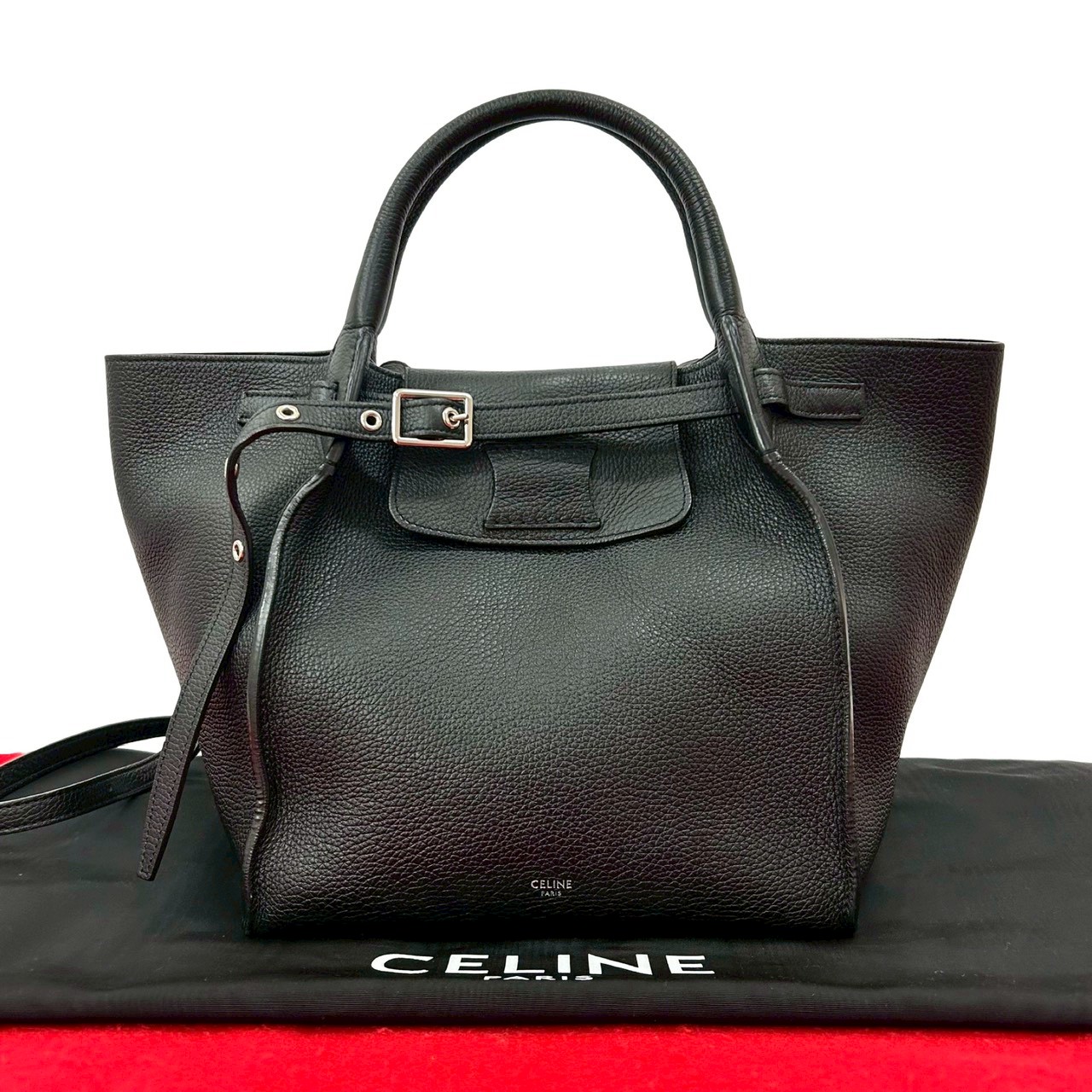 【尖んがり2倍】極 美品 袋付き添い人 CELINE セリーヌ ビッグ御徒面子 スモール なめし革 本革 2way ハンドバック ショルダーバッグ トートバッグ 黒いこと 64994【貨物輸送無料】【中古】